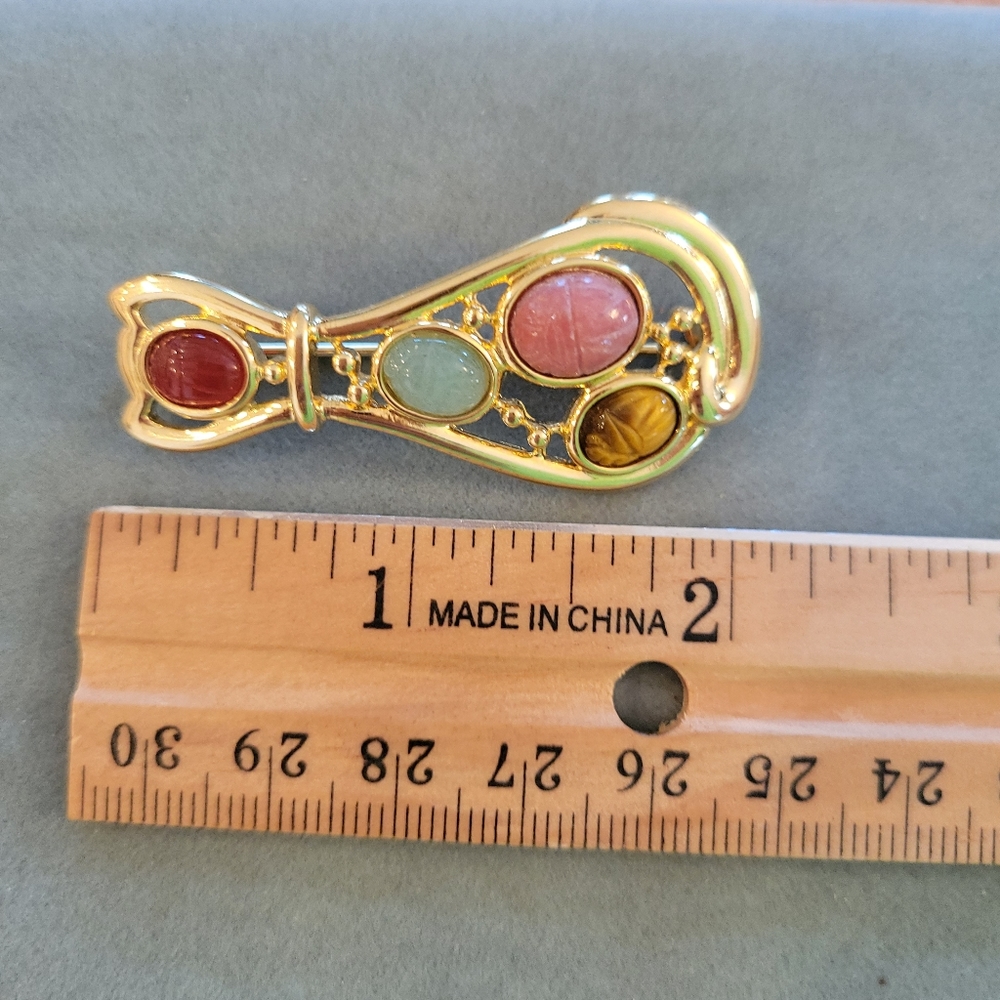Cat Brooch w/ Scarab Accents ~ Gold-tone Metal ~ Colorful! 1990s(?) ~ Cute! - Picture 13 of 13